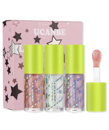 UCANBE 3 Reflective Color Lip Glow Oil | Intense Moisture Lip Oil - Non-Sticky Gloss for All-Day Wear in Pink Crystal & Mermaid Colors - Buy Online on GoSupps.com