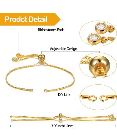 Adjustable Slider Bracelet Chain Extender with Rhinestone Ends - Set of 10, Gold - Ideal for Women and Girls DIY Jewelry Making - Buy Online on GoSupps.com