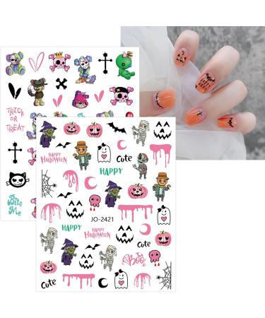 Pink Halloween Valentine's Day Nail Stickers 10 Sheets Self-Adhesive Nail Decal Pumpkin Ghosts Pink Nail Art Decoration Design Supplies - Buy Online on GoSupps.com