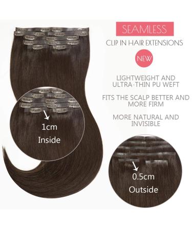 Loxxy Human Hair Clip in Extensions 110g 7pcs 14 Darkest Brown Seamless PU Skin Weft #2 Silky Straight - Buy Online on GoSupps.com