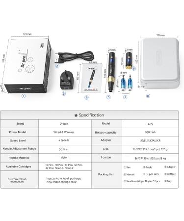 Dr.pen A8S Wireless Microneedling Pen | Adjustable 0-0.25mm | LED Display Screen | 2 Replacement Cartridges (18pin) | Black | A8S-UK - Buy Online on GoSupps.com