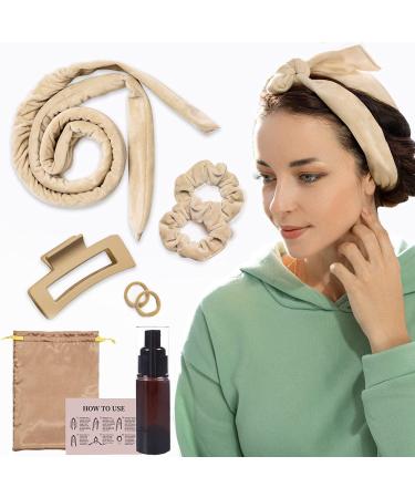 Locken winder without heat new non -slipping overnight with headband curly curlers big curls Diy Heatless Curlin Band hairstyle set for long medium hair (khaki) - Buy Online on GoSupps.com