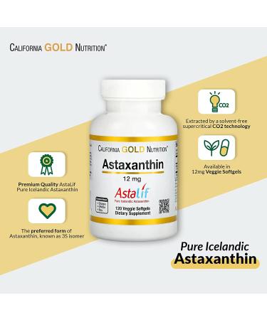 Astaxanthin 12mg 120 Veggie Softgels - Pure Icelandic Biologically Active Antioxidant Carotenoid - 99% Isomer - 120 Count - Buy Online on GoSupps.com