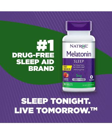 Natrol Melatonin Fast Dissolve Sleep Aid Tablets - 5mg, 90 Strawberry Flavored - Fall Asleep Faster, Stay Asleep Longer, Drug Free, Easy to Take - Buy Online on GoSupps.com