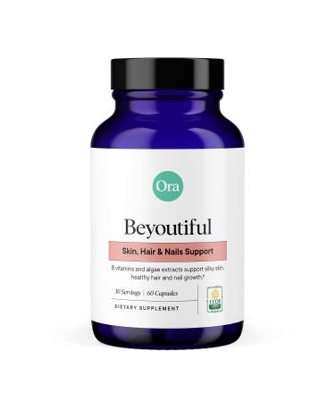 Ora Organic Hair, Skin, and Nails Support- BeYouTiful - Beauty Supplement with B Vitamins and Algae Extracts for Healthy Hair and Skin - 60 Vegan Capsules Beyoutiful (30 servings)