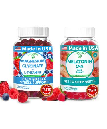 Lunakai USA Made Magnesium Glycinate & Melatonin Gummies Bundle Stress Support & Sleep
