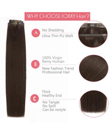 Loxxy Human Hair Clip in Extensions 110g 7pcs 14 Darkest Brown Seamless PU Skin Weft #2 Silky Straight - Buy Online on GoSupps.com