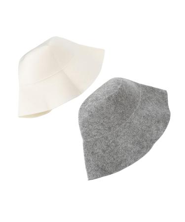 2 Pack Sauna Hats Head Protection Water Absorption Sauna Bath Hat Felt Vaporarium Hat for Women and Men White and Gray