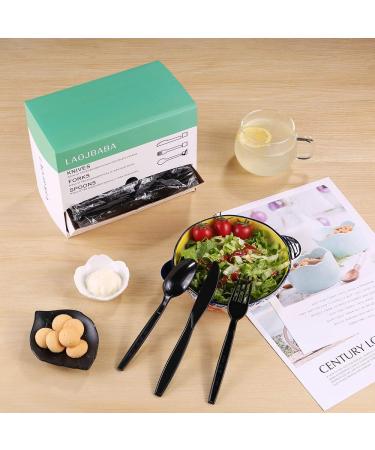 Laojbaba 7-Inch Individually Packaged Black Plastic Forks - 100 PCS | Disposable & Heavy Duty Commercial Takeaway Cutlery - Buy Online on GoSupps.com