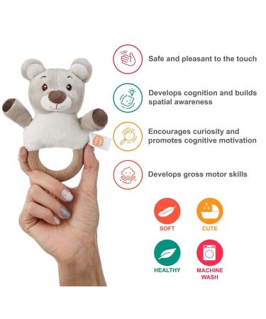 Donty-Tonty Premium Wood Baby Teether Rattle Toy - Grey Bear | Soft Plush Shaker Toy with Natural Wooden Teething Ring | Perfect Easter Gift for Newborns & Toddlers 0-12 Months - Buy Online on GoSupps.com