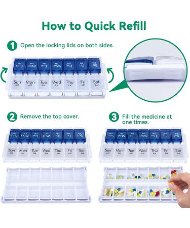 Mericargo Weekly Pill Organizer | Easy Fill Twice a Day | Large 7-Day Medical Storage Box for Vitamins & Fish Oil - Blue - Buy Online on GoSupps.com
