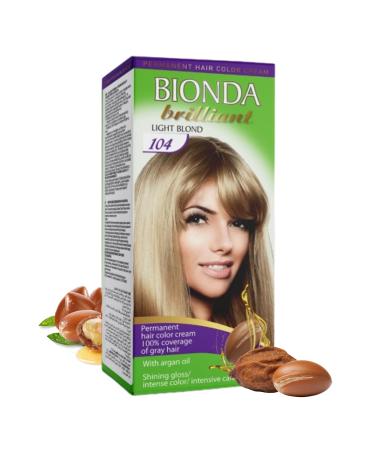 BIONDA Brilliant Permanent hair color & coloring 104 light blonde 100 ml 100 gray hair coverage with argan oil nourishing oil formula intensive color shine roots & full lengths