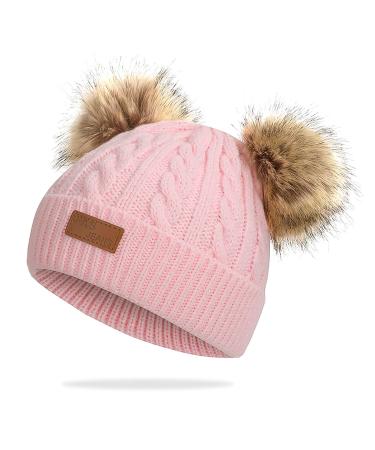 Baby Pom Pom Hat Infant Winter Hats Toddler Winter hat Crochet Fur Hairball Beanie Cap Baby Boys Girls Hat One Size Light pink