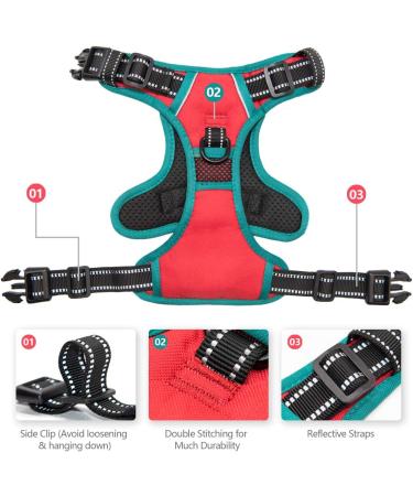 Phoepet Reflective Dog Harness - Adjustable with Training Handle 2 Metal Hooks & 3 Snap Buckles - Red S (Neck 12-18 Chest 14-24) - International Shipping - Buy Online on GoSupps.com