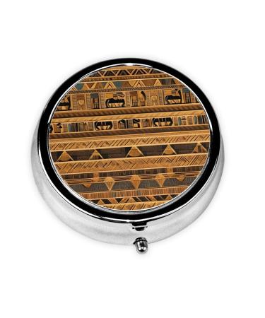 Egyptian Frescoesround Pill Box 3 Compartment Round Pill Box Organizer Portable Travel Pill Box for Traveling.