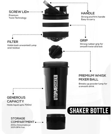 Utopia Home 2-Pack Shaker Bottle - 24 oz Protein Mixer for Pre & Post Workout - Twist & Lock Protein Storage - Classic Design (Black/Clear/Black) - Buy Online on GoSupps.com