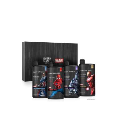 Every Man Jack Marvel Collectors Box Body Wash Gift Set - Perfect for Every Guy & Marvel-Lover - Includes Four Full-Sized Body Washes with Clean Ingredients & Incredible Scents - Marvel-Inspired Fresh Air, Winter Mint, Cri…