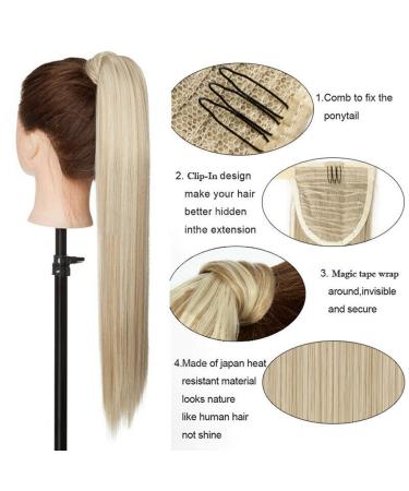 Pference Clip-In Hair Extensions - Magical Adhesive Tape-In Ponytail - 43cm Wavy Dark Blonde & Bleach Blonde Ombre - Buy Online on GoSupps.com