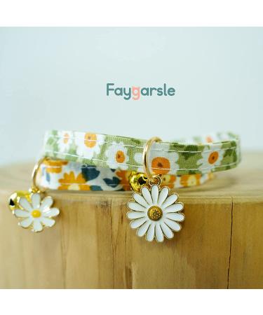 Faygarsle Cotton Breakaway Cat Collar with Bell Daisy Charm - Green & Orange - Buy Online on GoSupps.com