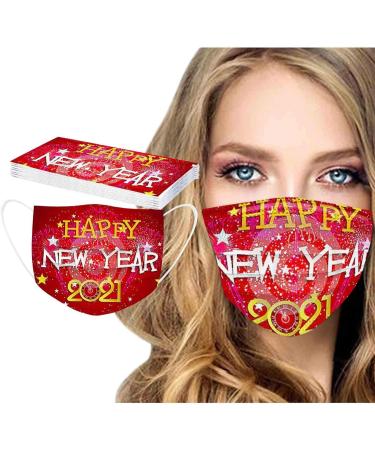 10PCS 2021 Happy New Year Disposable_Face_Mask for Adults 3-ply Non-Woven Fabric with Elastic Earloops Fireworks Camouflage Face Bandanas for Women Men Face Balaclava - Buy Online on GoSupps.com