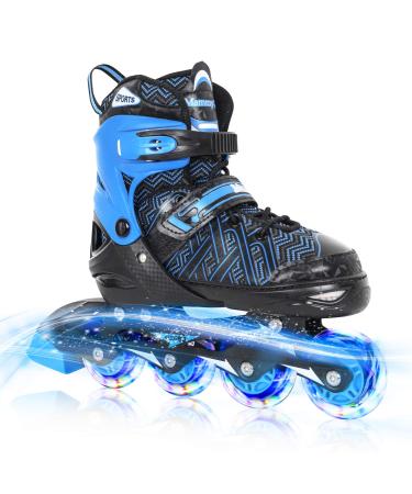 Nattork Adjustable Inline Skates for Kids Boys & Girls, Blue Black Red with Light up Wheels, Youth Blade Roller Skating for Beginners Ages 3-15 Blue knight-1 Large(US 4-7Y)Youth