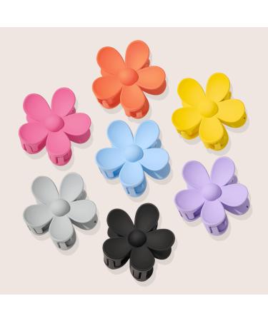 Flower Hair Clip, 7 PCS Cute Matte Jelly Hair Clips, Colorful Nonslip Large Hair Claw, Large Hair Clips Strong Hold For Women Thin Hair (7pcs)