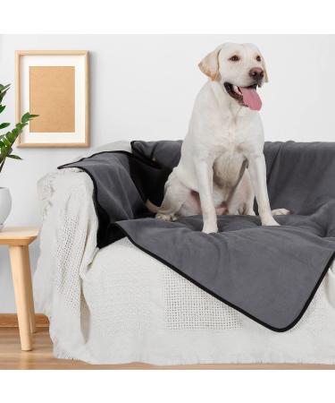 JuWow Waterproof Pet Blankets, Liquid Pee Urine Leak Proof Dog Blanket for Bed, Chair, Couch, Soft Plush Reversible Furniture Protector Cover for Small Medium Large Dogs Cats, Grey(60x50 Inches)