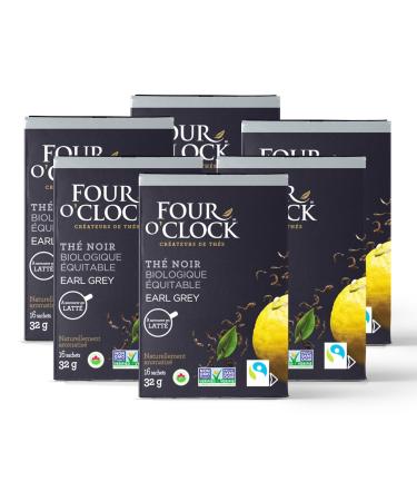 Four O'Clock Earl Grey Black Tea Organic Fairtrade Non-Gmo Kosher Gluten-Free 6 Packs (96 teabags)