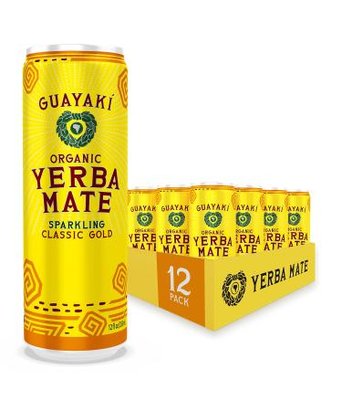 Guayaki Yerba Mate, Sparkling Clean Energy Drink Alternative, Organic Classic Gold, 12oz Cans (Pack of 12), 120mg Caffeine