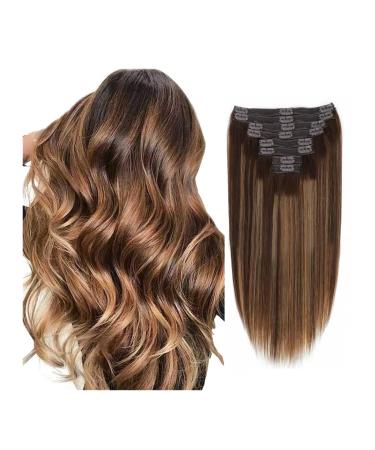 Secret Hair Extensions Straight Clip In Hair Extensions Human Hair Extensions P4/27 Medium Brown Mixed Blonde Full Head Clip Ins Natural Hair With 18 Clips Hair Decor for Women Girls (Size : 20inch 20inches 120g/Set