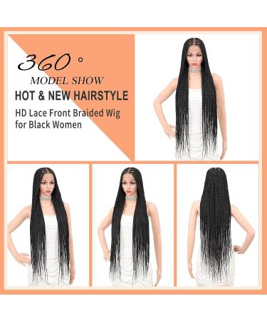 Brinbea 36 HD Lace Front Knotless Box Braided Wig with Baby Hair | Black Synthetic Cornrow Twist Braid Wigs - Buy Online on GoSupps.com