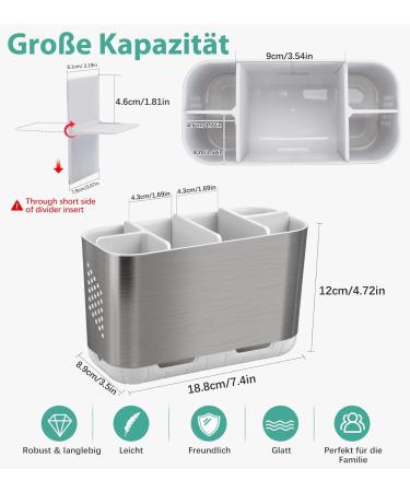 Brushed Nickel Electric Toothbrush Holder - Large Bathroom Organizer Set with Adjustable Partitions - Perfect for Family Drainage Solution - Buy Online on GoSupps.com