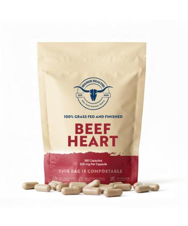 100% Beef Heart Supplement - 180 Count, Freeze Dried, Grass Fed Beef Organs Supplement for Women & Men with Omega-3S & CoQ10 - Non-GMO, No Fillers & No Additives - Real Food Sourced & Made in USA