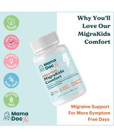 MamaDoc Rx MigraKids Comfort | Riboflavin Magnesium & CoEnzyme Q10 | Pediatric Science-Backed Migraine Support | Kids and Teens Ages 6+ | 120 Capsules - Buy Online on GoSupps.com