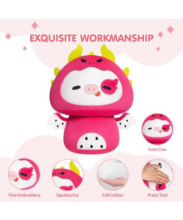 Mewaii 14'' Soft Cow Mushroom Pillow Stuffed Animal Plush Toy - Dragon Fruit Headgear 14 Inch - Cuddly Cow Plush for Kids - Buy Online on GoSupps.com