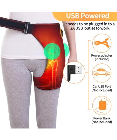USB Electric Heated Hip Brace - Thigh Massager with 3 Vibration & Heat Settings | Hip Support for Arthritis & Pulled Muscles - International Shipping Available - Buy Online on GoSupps.com