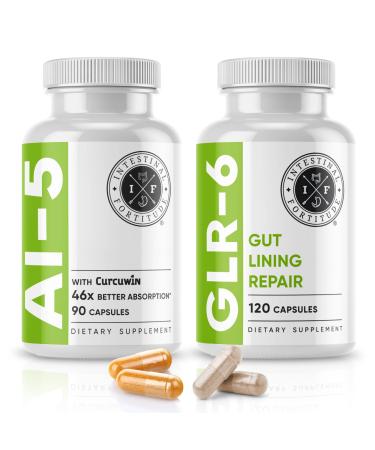 Intestinal Fortitude AI-5 & GLR-6 Digestive Health Supplement Bundle w/Glutamine Turmeric Curcumin for Gut Health Capsule Supplement & Support Digestive Health Non-GMO Dairy Free - 30-Day Supply GLR-6 / AI-5 Bundle