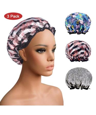 Luckindom Shower Caps 3 Pack - Large Double Layered Waterproof Bath Cap for Women and Girls - Adjustable and Reusable Shower Hat for Hair Protection - Buy Online on GoSupps.com