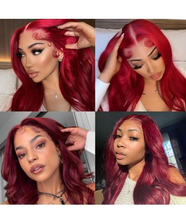 Burgundy Lace Front Human Hair Wig 20 Inch Body Wave 99J Color | Pre Plucked & Bleached Knots | 160% Density HD Lace Frontal Wig for Black Women - Buy Online on GoSupps.com