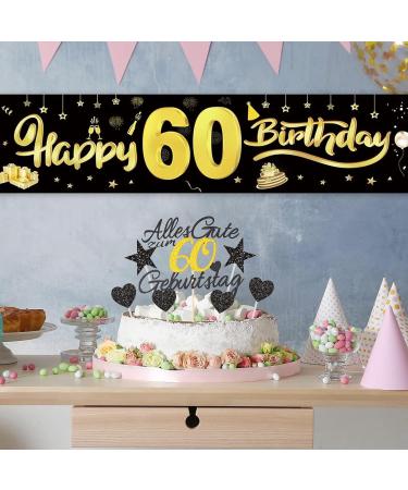 60th Birthday Cake Decoration Set - 11 Pieces Gold Rock Perfect for Men & Women | Happy 60th Birthday Cake Topper & Tortendendeco - Buy Online on GoSupps.com