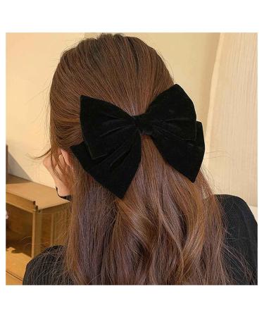 Inilbran Vintage Satin Bow Hair Barrettes Large Velvet Bow Hair Clips Winter Ribbon Bow Head Clip Barrette French Bowknot Hairclips Decorative Hair Accessories for Women and Girls Headdress(Black 2)