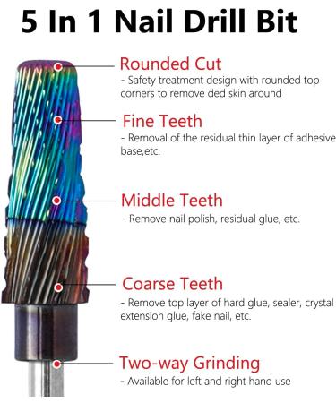 Gasea 5 In 1 Naill Drill Bit 3/32" Shank Professional Fast Remove Acrylic Nails Tapered Nail File Drill Bit for Manicure Pedicure - Buy Online on GoSupps.com