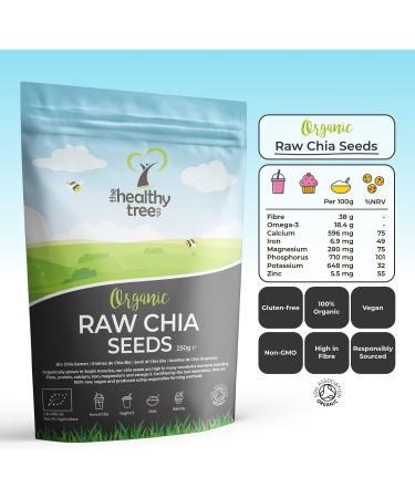 Organic Raw Chia Seeds - High Omega 3 Fibre Protein Calcium Magnesium - Gluten Free Vegan (250g) - Buy Online on GoSupps.com