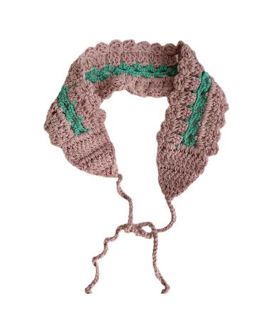 amangul Knitted Headbands Contrast Color Hair Bandanas Headwear Ethnic Hairband Elegant Cottagecore Style Hairband for Women(Soft Pink)