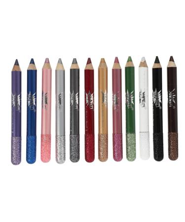 Baluue 12pcs Pearlescent Eyeshadow Pencil Eye Shadow Sticks Shimmer Eyeshadow Glitter Gel Makeup Powder 12.5X0.5cm Assorted Color