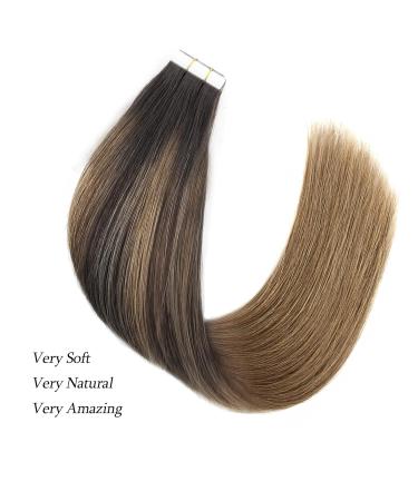 Premium Balayage Tape-In Hair Extensions - Real Remy Human Hair Ombre Dark Brown to Chestnut Brown 20 Pieces 50g - 35 cm #B2-6 - Buy Online on GoSupps.com