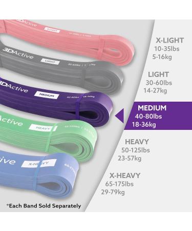 3DActive Pull Up Assist Band - Purple, 40-80 lbs - Resistance Band for Strength Training, Powerlifting, CrossFit - Includes Free Exercise Guide - Buy Online on GoSupps.com