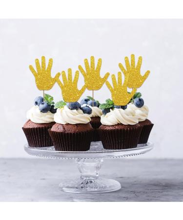 Set of 24 High Five Cupcake Toppers Gold Glitter Hand Cupcake Toppers for 5th Birthday High Five Cake Decorations for Happy 5th Birthday/Anniversary Party Supplies - Buy Online on GoSupps.com
