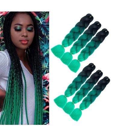 KanCalon 24 Ombre Jumbo Braids - 6 Pieces Synthetic Crochet Hair Extensions (Deep Green & Black) for Stunning Hairstyles - Buy Online on GoSupps.com