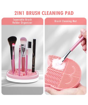 Silicone Cat Shaped Brush Cleaner Pad - 2 in 1 Makeup Brush Cleaning Mat & Drying Holder | Portable Pink Cosmetic Organizer - Buy Online on GoSupps.com